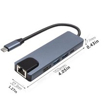 썬더볼트 독 서피스독 macbook usb type-c 허브용 4k hdmi 호환 pd rj45 이더넷 lan 충전이 있는 6-in-1 usb type-c 멀티포트 허브 어댑터, 6-in-1 그레이