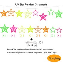 파티 야광 응원봉 형광 티슈 페이퍼 팬 화환 네온 글로우 파티 벽걸이걸이 종이 공예 UV 블랙 라이트 반응, 05 8pc Star Pendant