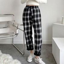 즈본 여자 기모체크바지 밴딩와이드팬츠 여성 겨울 편한배기