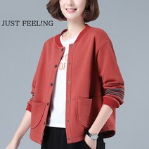 JUST FEEL!NG 봄신상 4050대 어머니 라운드넥 단추 중년여성 캐주얼 숏 코트 점퍼 잠바
