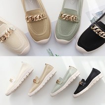 프리티슈 여성 골드 체인 매쉬 니트 슬립온 키높이 캐쥬얼 운동화 (3cm)