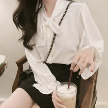주디앤 여성 리본 셔링 긴팔 블라우스