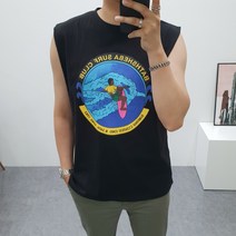 구스마켓 남자 여름 서핑 프린팅 민소매 나시 티셔츠 (3color)