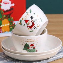 크리스마스 산타 접시 홈파티 플레이트 접시+볼 2인세트 4P, 2인세트 (4P)
