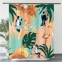 INTOMENG 베이지 플로럴 샤워 커튼 열대 해변 욕실용 방수 패브릭 후크 포함 182.9cm x 182.9cm(72 72인치) 5561484836, Colorful2