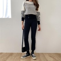 여자 슬림 밑단컷팅 백바지 데일리 검정 면바지