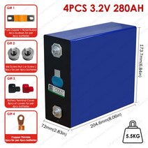인산철 배터리 밧데리 LiFePO4 280Ah 충전식 리튬 철 골프 카트 보트 용 12V, 1.4PCS 3.2V280AH
