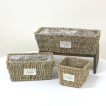 왕골 라탄 사각형 화분 꽃 바구니 3사이즈, 선택3(왕골초화3구)