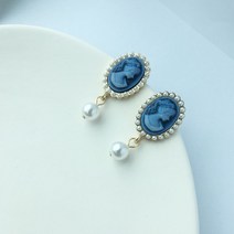 꽃소담 Pearl ear ring ZYZC9725 새로운 925 실버 바늘 레트로 홍콩 Feng Ke 라인 블루 초상화 진주 귀걸이 여성 코트 스타일 귀걸이