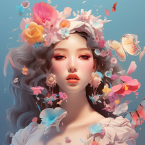 DIY캔버스페인팅 꽃과 나비로 둘러싸인 꽃요정 물감 명화따라그리기 꽃선자 미녀 행운여신 정사각형 인물화 북유럽 감성 피포페인팅집콕취미 액자프레임포함 24색, 정사각형-30*30cm, 꽃과 나비로 둘러싸인 꽃요정 그리기5
