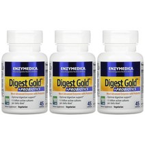 [3개] 엔자이메디카 다이제스트 골드 소화효소 프로바이오틱스 45캡슐 고초균 아밀레이스 말테이스 라이페이스 인버타아제 아밀라아제 리파아제 유산간균 락테이스 셀룰레이스, 3개, 45개