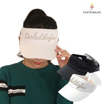 까스텔바작 여성 썬캡 모자 실크 자수 레터링 리본 골프 썬바이저, CW702 화이트