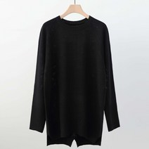 여성용 기본핏 라운드넥 언발 트임 데일리 롱 루네뒷트임 니트