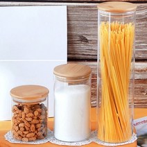 원목 원형 유리병 시리얼통 파스타통 소분용기, 홈쿠킹 재료 보관 유리병 750ml
