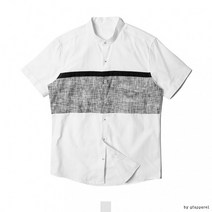 차이나카라 배색 화이트 반팔셔츠 J1808