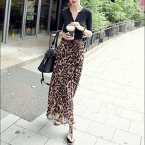 샤랄라치마 호피 패턴 허리밴딩 쉬폰 키큰여자 롱스커트