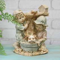 소년과 돼지 분수 / 미니 인테리어 분수대 천연 가습기 미니정원 꾸미기
