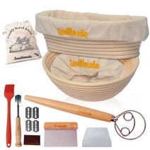 SMILLWALA 바네톤 빵 가공 바구니 2개 세트 22.9cm(9인치) 원형 25.4cm(10인치) 타원형 최대 9개의 만들기 도구 및 용품 사워도우 베이킹 용품 키트, 단일사이즈