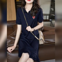 뮤젠 자수 밑단 플레어 반팔 원피스