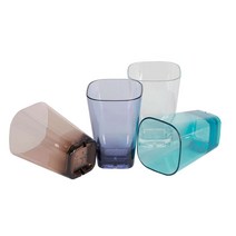PC 투명 플라스틱 물컵 사각컵 업소용, 9온스(250ml)-1개, 블루