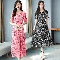 HQINT 클로이 반팔 롱원피스 꽃무늬원피스 샤랄라원피스