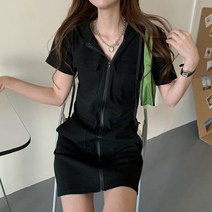 주디앤 스트링 후드 집업 반팔 미니 원피스
