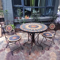 유럽풍 앤틱 접이식 원형 티 테이블 식탁 의자 야외 베란다 정원 테라스, 테이블 (지름 65CM), 청동색