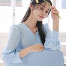 BLO104 클라우드 더블 진주 버튼 블라우스