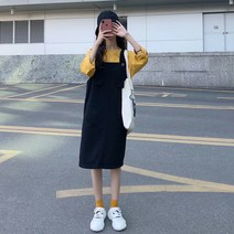 블랙나시원피스 데님 멜빵 여성 빅사이즈 와이드 루즈핏 학원 무드 소흑 작은 키 슬림핏 3877343668