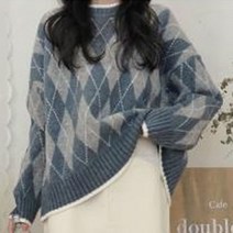 여성 겨울 데일리 티 셔츠 다이아 패턴 라운드 넥 니트 vA3 여자 옷 스웨터 봄 코디 브이 연말룩