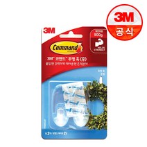 3M 코맨드 투명 훅 중 2개입 6953 제한하중900g, 흰색