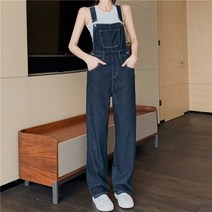 데님점프수트 여자멜빵바지 오버롤 레트로 브라운 햄버거 멜빵 여성 스트레이트 스키니 데님 청바지 점프 슈트