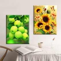 파센 2개 액자 보석십자수 캔버스형 DIY 키트 40 x 50 cm, FN06.풋사과 해바라기