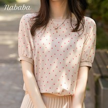 나바바 NT245 여성 메이플 패턴 라운드넥 반팔 티셔츠