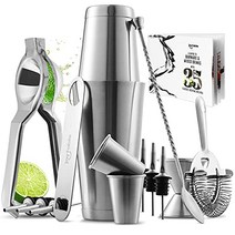 조이테이블 바텐더 키트 - 바 세트 도구 - 16pc 칵테일 세트 키트 - 바텐더 음료 믹서 셰이커 바 도구 세트레몬 압착기 및 훌륭한 레시피 북 포함, 12바 푸어러