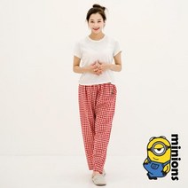 찌니야 미니언즈 레드체크 여성용 순면 702 9부 잠옷바지