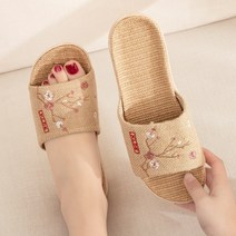 일본풍 여름 여성 린넨슬리퍼 꽃무늬 라탄 실내화