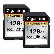 Gigastone SD 카드 128GB 2장 세트 메모리 카드 A1 V30 U3 Class 10 SDXC 고속 4K UHD & Full HD 비디오 Canon Nikon 등 디지털 카메라 일안 리플렉스 대응