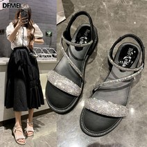 DFMEI 선녀풍 웨지힐 샌들 여미 미끄럼 방지 소 힘줄 소프트 바닥 큐빅 여성화