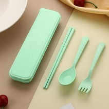 가족 커플 휴가 철 피크닉 세트 3In1 밀짚 식탁 세트 포크 스푼 나이프 여행 피크닉 캠핑 케이스 친환경 휴, 04 Green Box Set