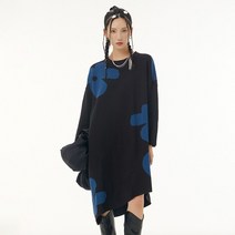 XITAO 언밸런스 캐주얼 원피스 루즈핏 트렌디한 박색 꽃 접합 장식 프린트 심플한 분위기 여성 WLD13047