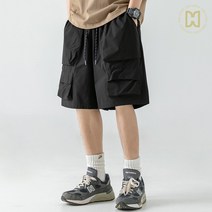 코디코치 리즈 반바지 빅 포켓 카고 와이드 통 넓은 5부 밴딩 면 팬츠