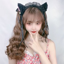 가발 여자 중 긴 곱슬머리 집게형 마이크로볼륨 JK 양갈래 큰 물결 자연 은형 높은 땋은 머리, 1 건, 스트랩 블랙:45cm