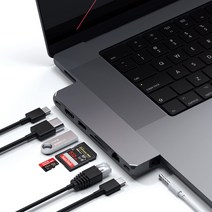 Satechi Type-C Pro 허브 Max 8in2 (스페이스 그레이) USB4 USB-A 데이터 USB-C 데이터 기가비트 이더넷 MicroSD 리더 음성 잭