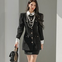 딘트 [딘트] D4416 먼로 트위드 골드 버튼 자켓 투피스(카라넥 소매 탈부착 가능 S/S 원단)
