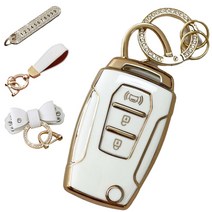 루루형제 쌍용 차 키케이스 베리뉴 티볼리 에어 토레스 G4 렉스턴 뷰티풀 코란도 스마트 자동차 키커버 키홀더 키링, 키케이스+번호키링+가죽리본키링+가죽스트랩, AY-01, 크림화이트