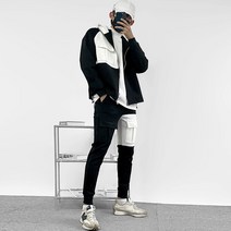 [M~3XL] 남자 배색 후드 조거 트레이닝 세트(3컬러)