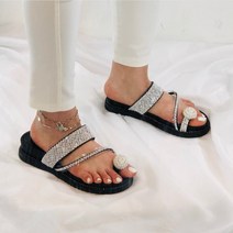 발편한 진주 큐빅 진주 흰색 굽있는 쪼리