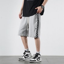 puildaug 체스 판 브레스트 반바지 남성 여름 얇은 착용 느슨한 캐주얼 바지 블루 볼 5 스포츠 바지
