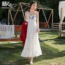 kirahosi 키라호시 자수 멜빵 원피스 초선녀 민족풍 해변 바캉스 롱스커트 태국 여행 비치스커트 B1696P